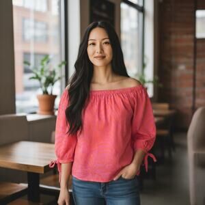 Anne Klein Off the Shoulder Zebra Print Pink / Orange Top Size S 2-8